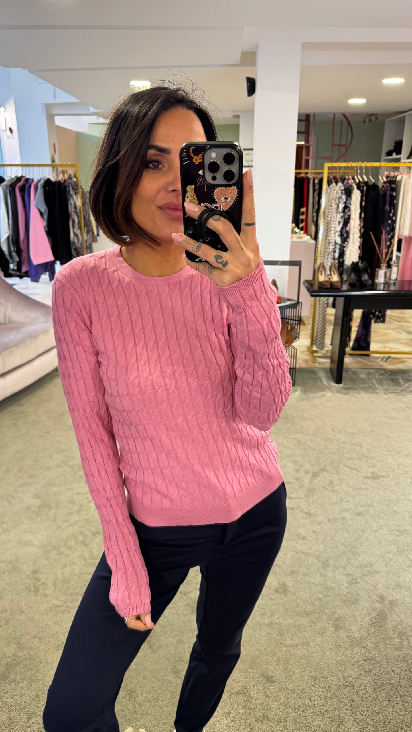 Maglione sottogiacca rosa a trecce in viscosa jx