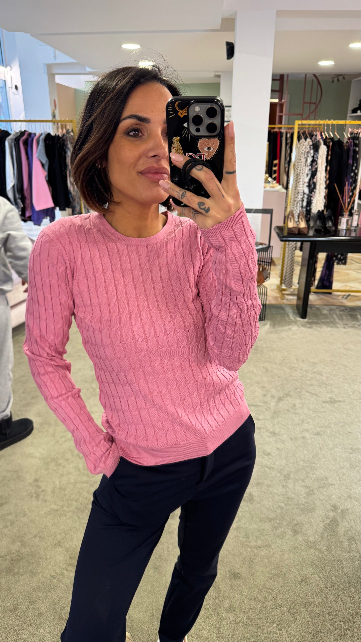 Maglione sottogiacca rosa a trecce in viscosa jx