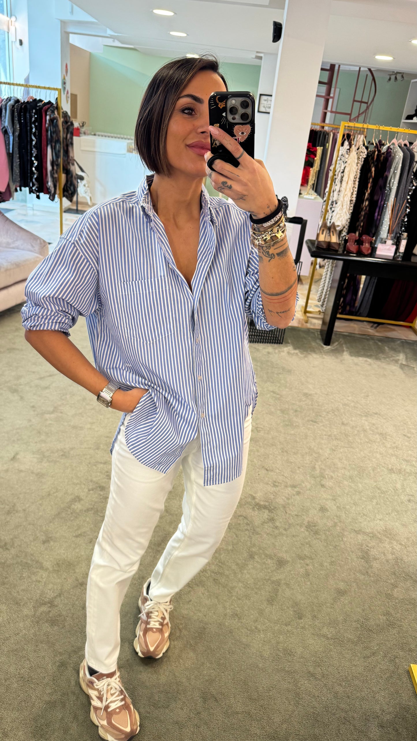 Camicia a righe azzurra e bianca over in cotone jx