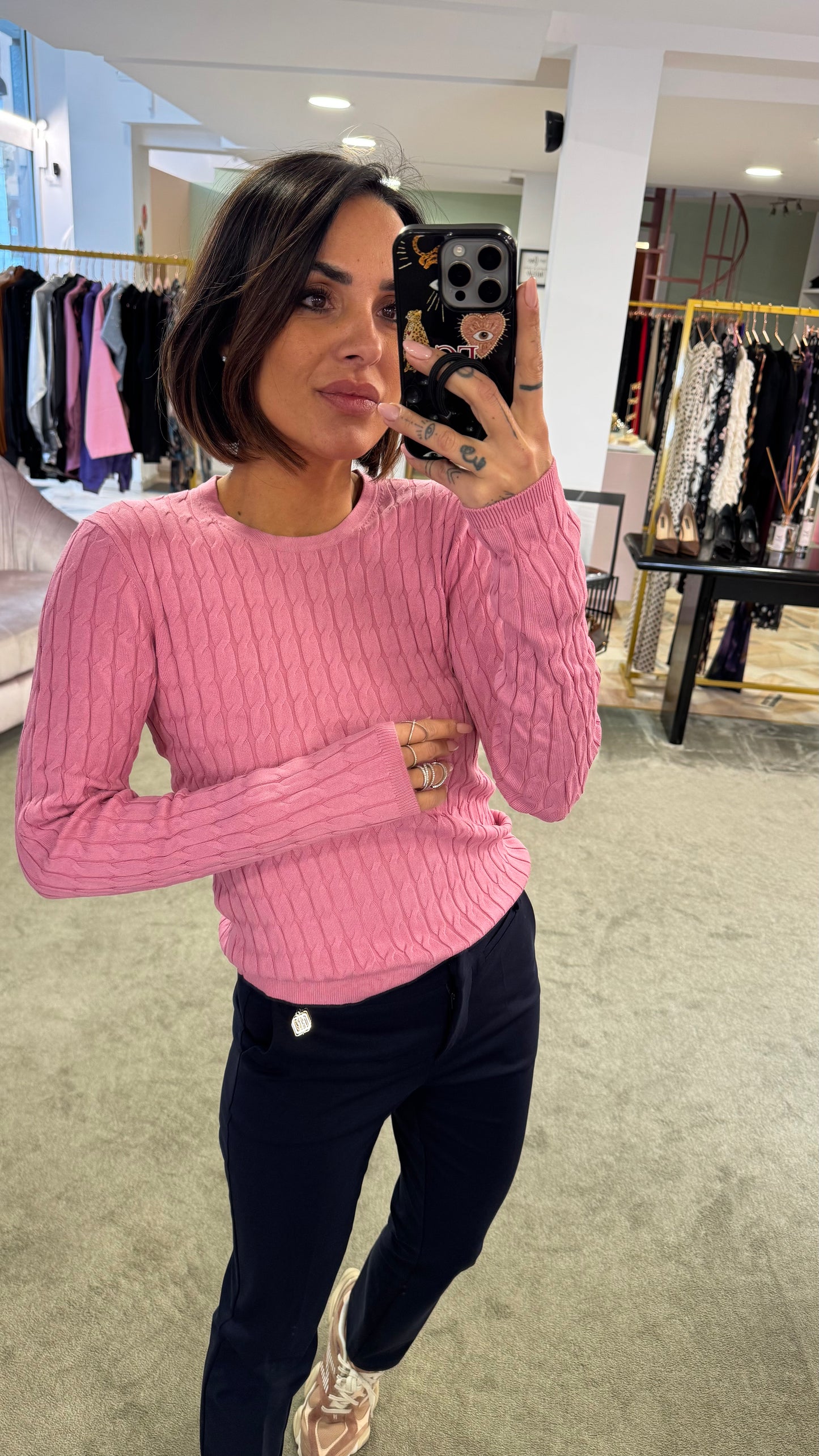 Maglione sottogiacca rosa a trecce in viscosa jx