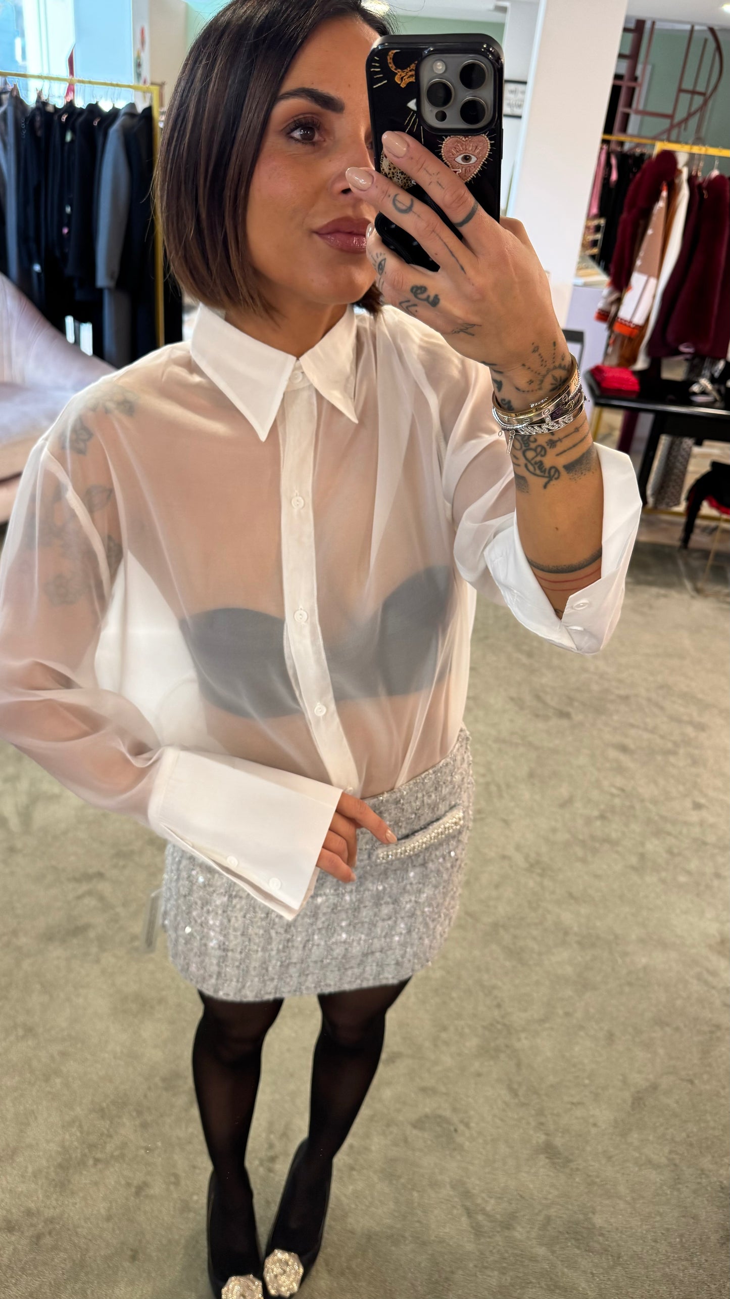 Camicia bianca trasparente in organza