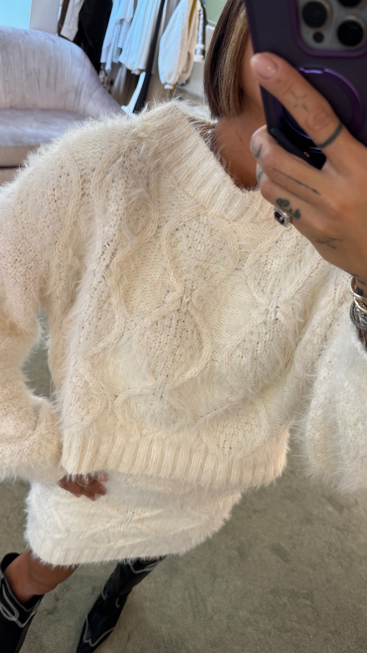 Maglione teddy bianco panna