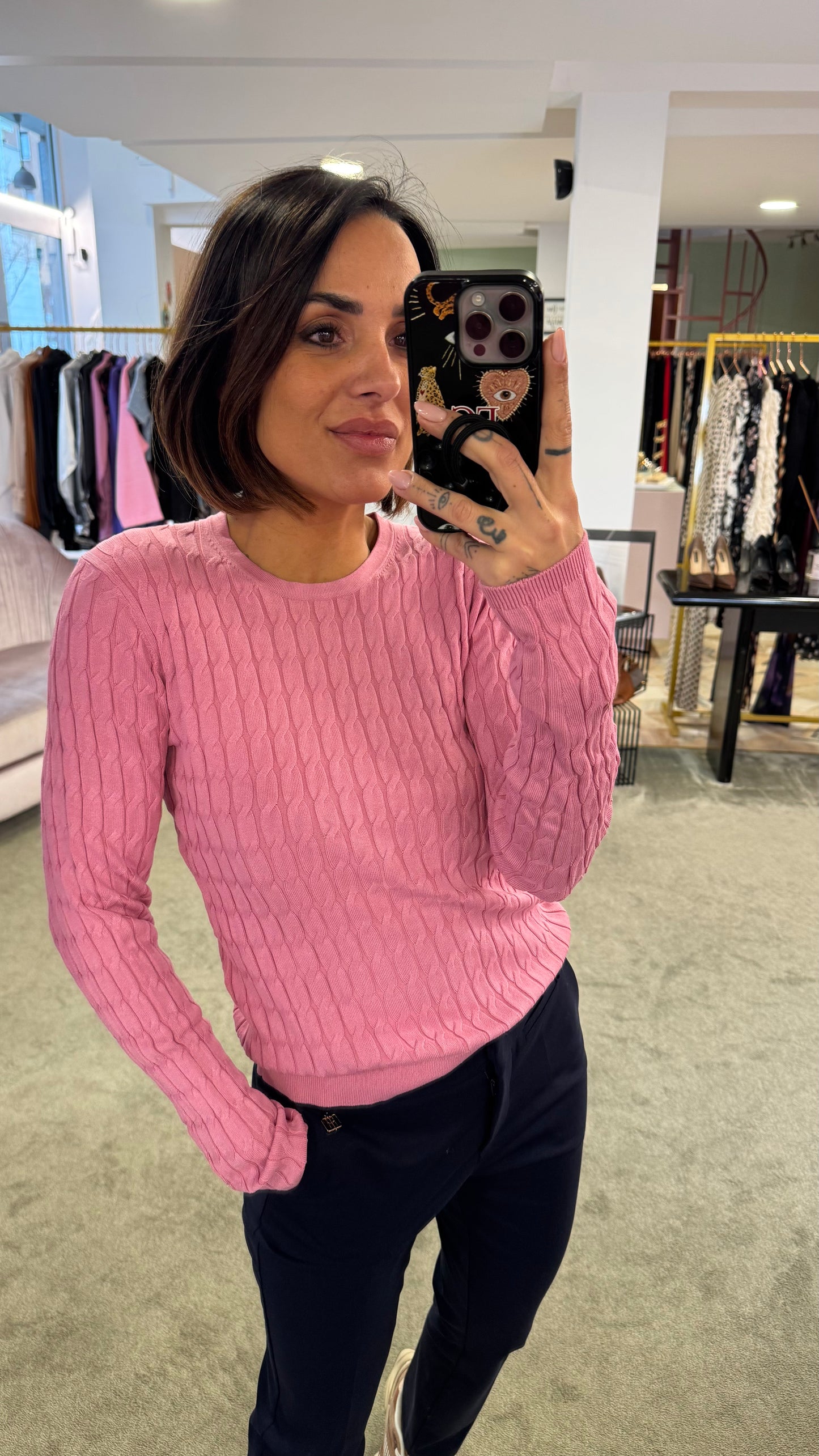 Maglione sottogiacca rosa a trecce in viscosa jx