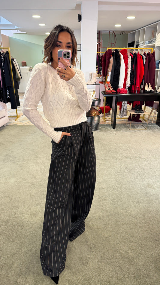 Pantaloni neri gessati wide leg