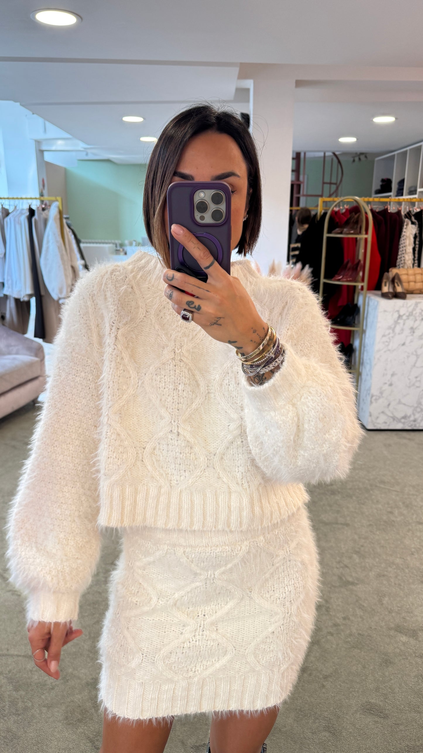 Maglione teddy bianco panna