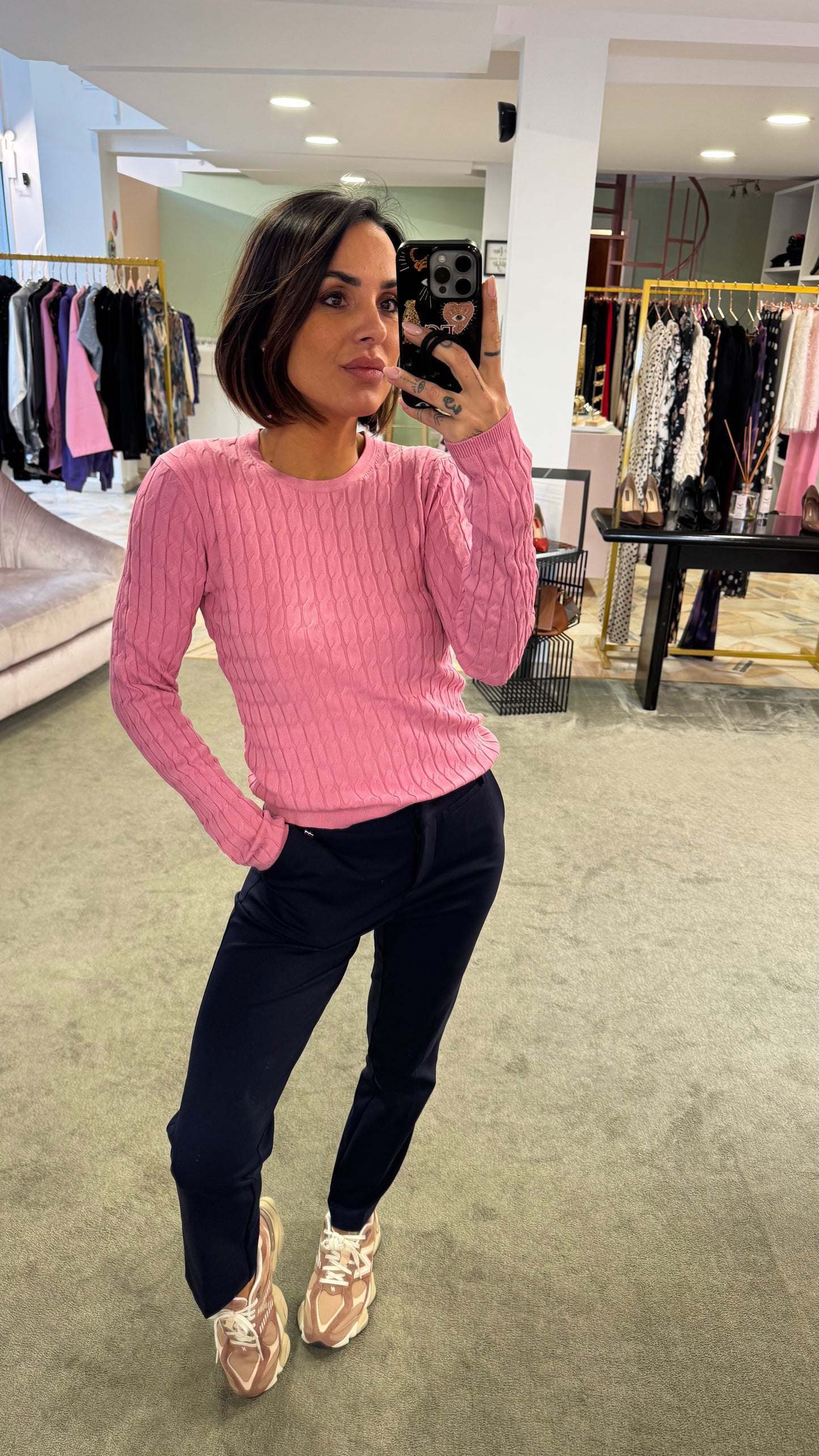 Maglione sottogiacca rosa a trecce in viscosa jx