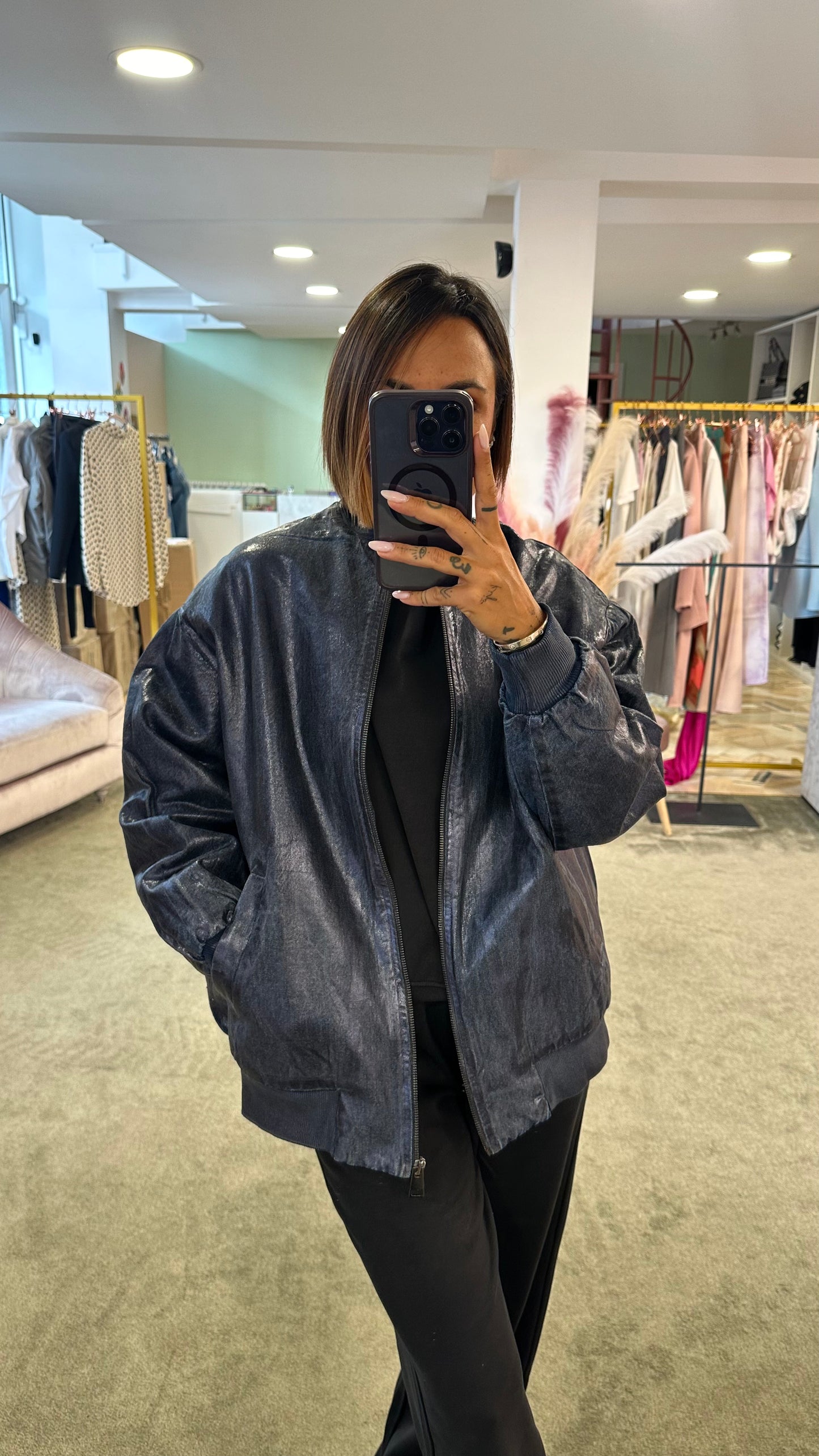 Bomber denim spalmato don't@me