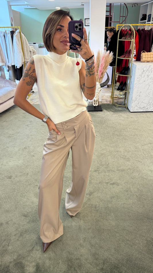 Pantaloni criss cross beige a palazzo actualee