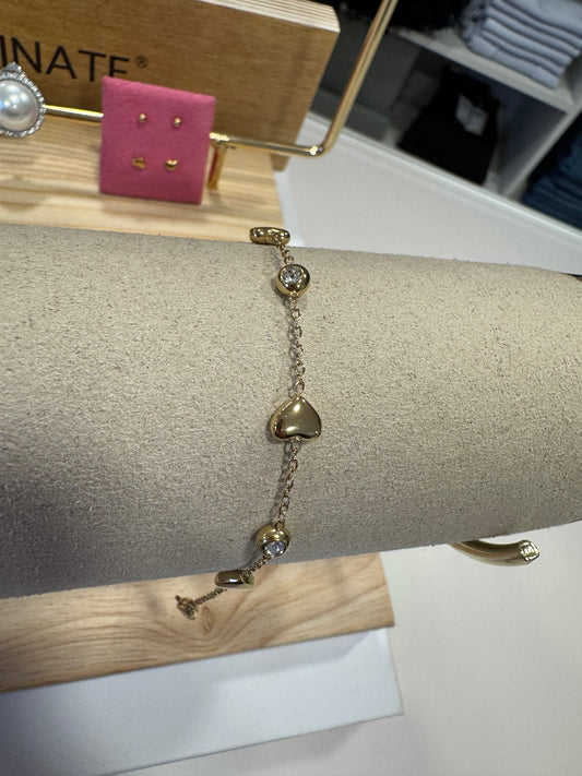 Bracciale cuori piccoli e zirconi oro maglia fine